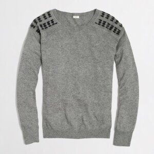 J. Crew Gray Warmspun Woold Blend Sweater with Jeweled Embellished Shoulders